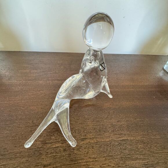 Seal with Ball Paperweight Figurine Murano Italy Clear Glass Circus Ocean - Picture 8 of 13